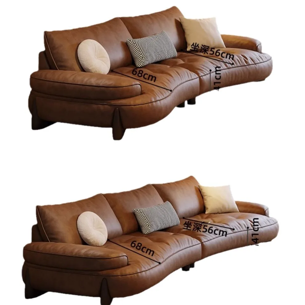 HYS minimalist curved leather sofa size apartment living room three-person simple curved high-end leather sofa