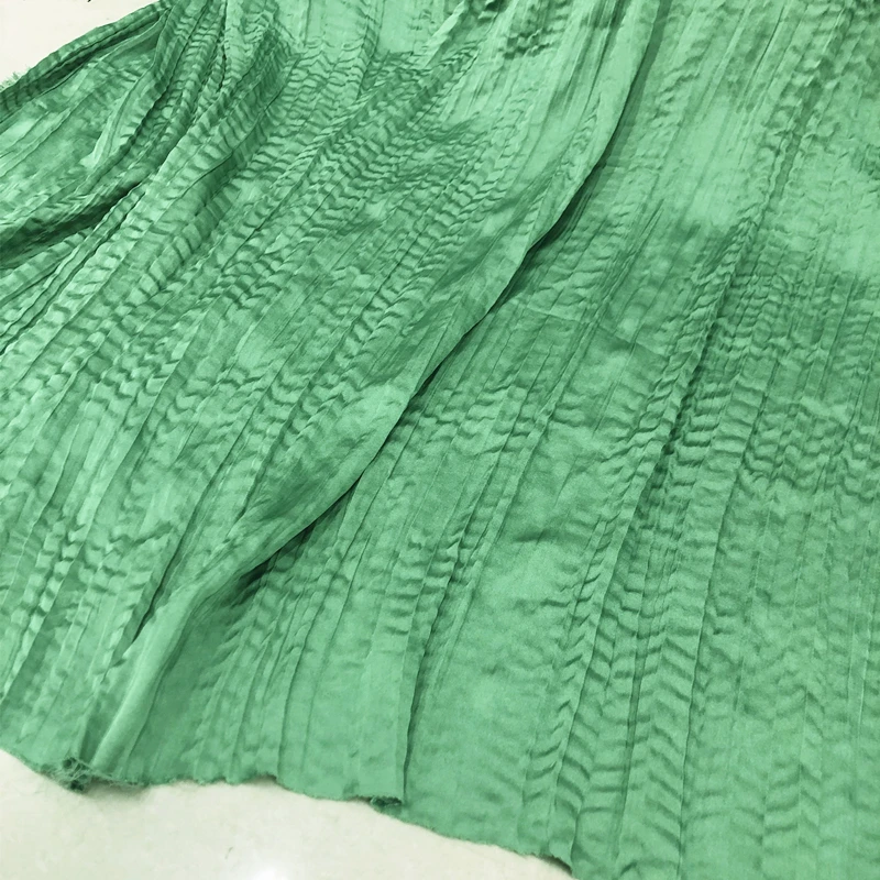 Satin Pleated Fabric Summer Thin Green Fashion Dress Pleated Skirt Apparel Sewing Fabrics Cloth for By Meter Diy Material