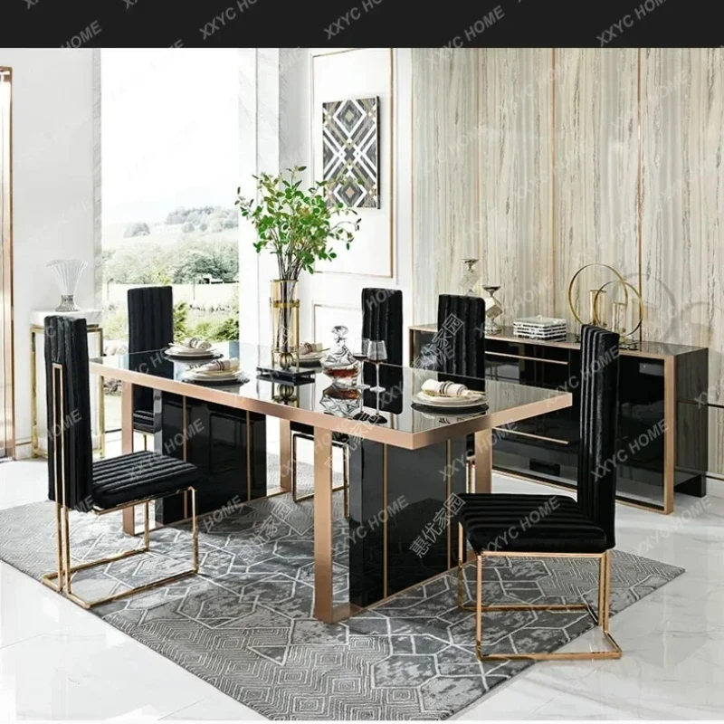 

Мебель для всего дома, легкий роскошный обеденный стол и стул, простой современный бытовой стол с шестью стульями, прямоугольный закаленный