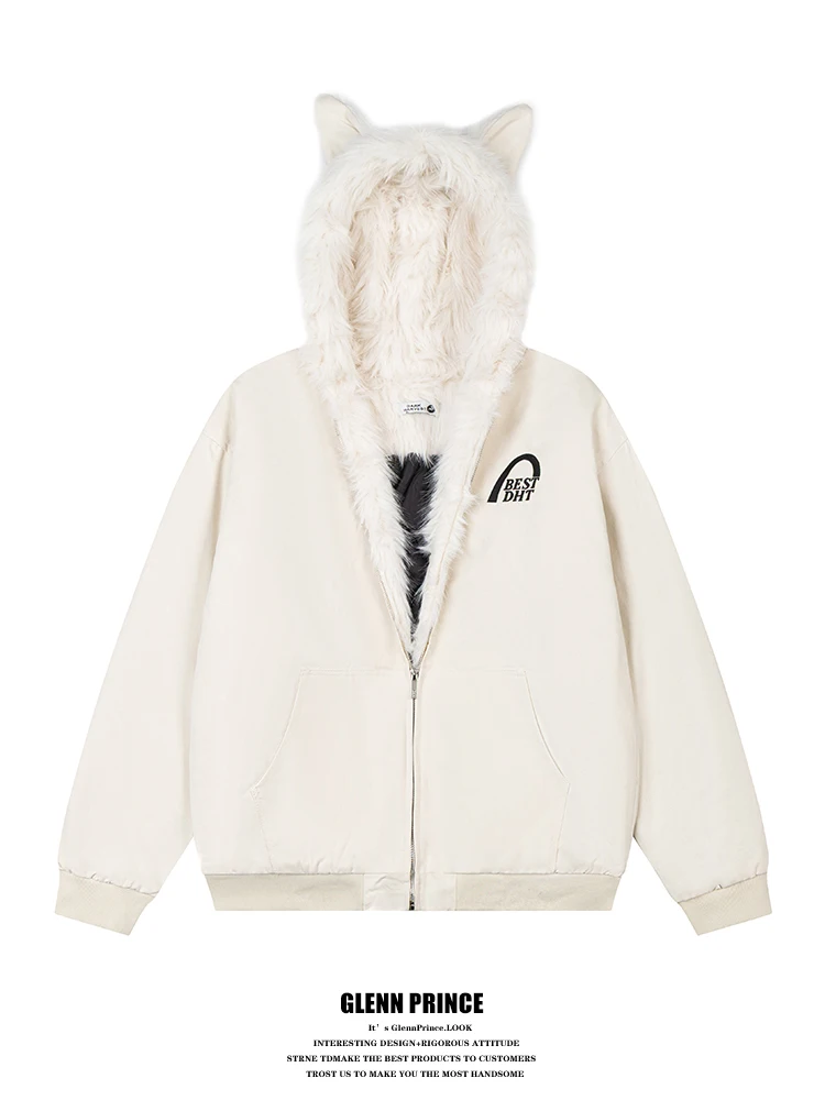 

Куртка GPstudio Trendy High Street с капюшоном, дизайном «ушки» и меховым воротником, свободного кроя, теплая зимняя верхняя одежда из полиэстера