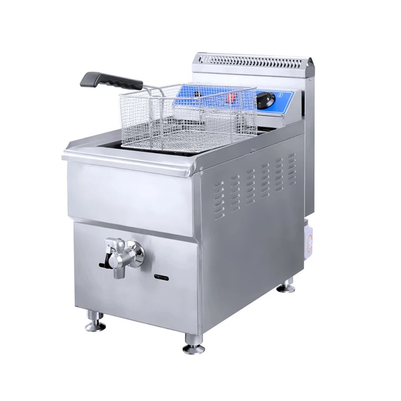 

Одноцилиндровая газовая фритюрница на 18 л, коммерческая газовая фритюрница большой емкости с контролем температуры, фритюрница для курицы, регулируемая температура, масло для столешницы