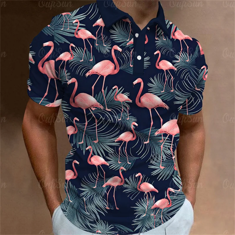 Flamingos Polo T-Shirts Cartoon Print Trending Shirt Summer Short-Sleeve Hawaiian Style Luxury Golf Wear men Overisized Clothing