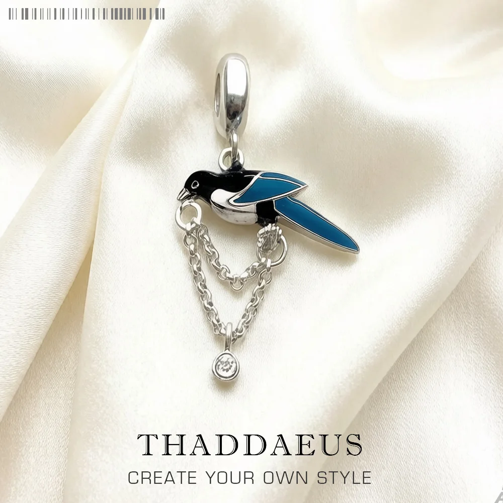 Elster-Vogel-Charm aus 925er-Sterlingsilber, neuer süßer glücklicher Damenschmuck, trendiges Geschenk