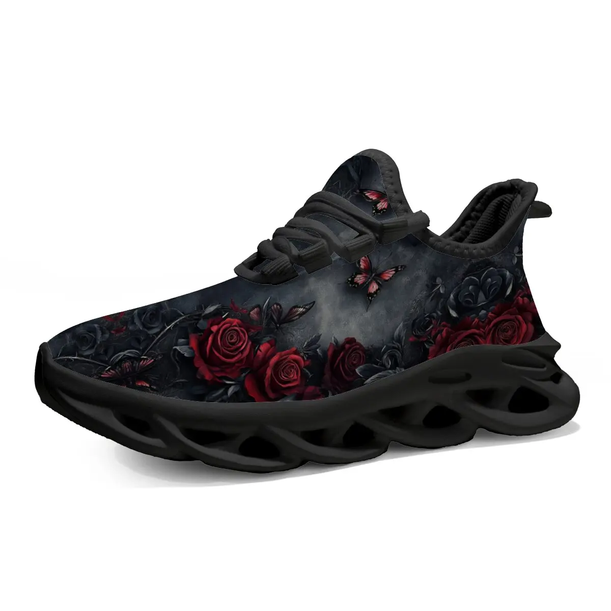 

Children's Sports and Casual Shoes Large-sized Lace-up Flat Breathable Mesh Rose Spider Graffiti Design Lightweight Shoes