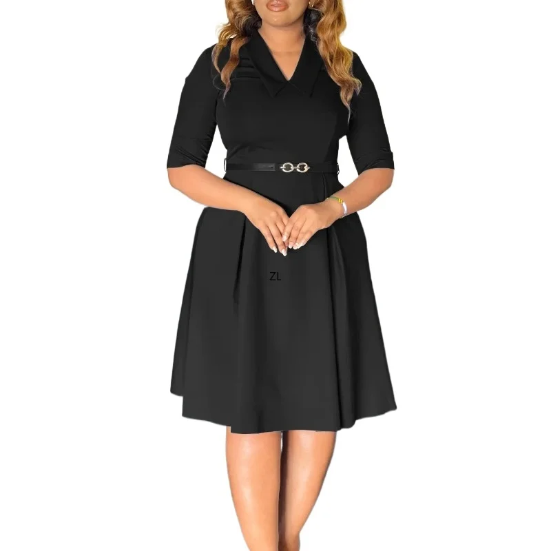 

Элегантные африканские офисные платья для женщин с v-образным вырезом и половиной рукавов, поясом до середины икры, официальное деловое платье для работы 2026