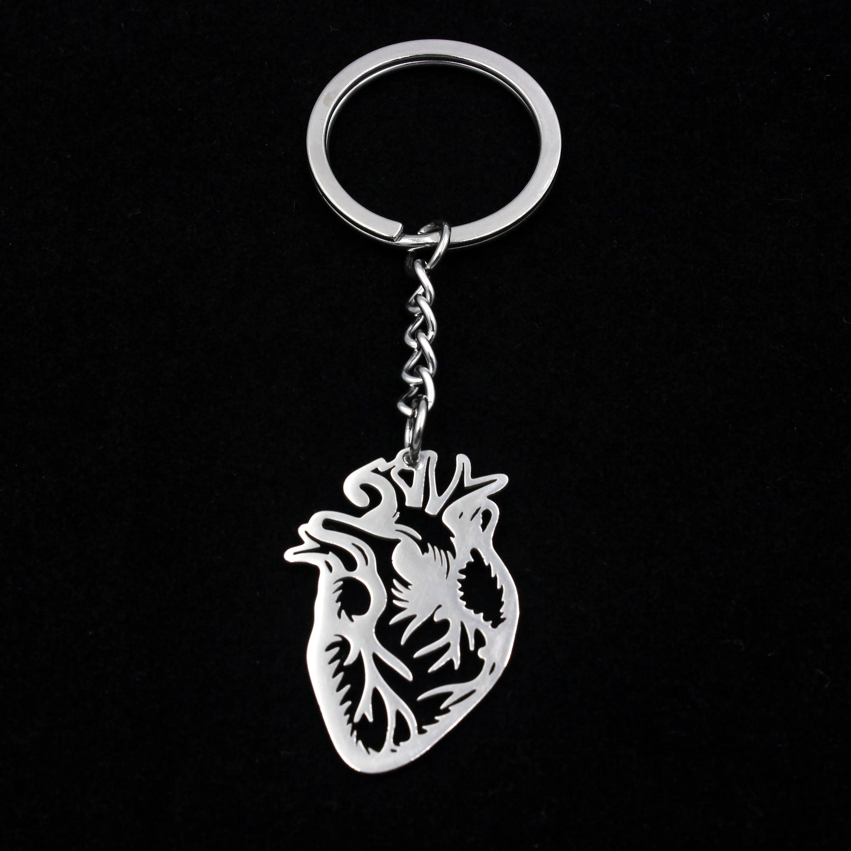 Fashion Stainless Steel Keychain Body Organs Heart Charms Keyrings for women mens Key Chain Gift