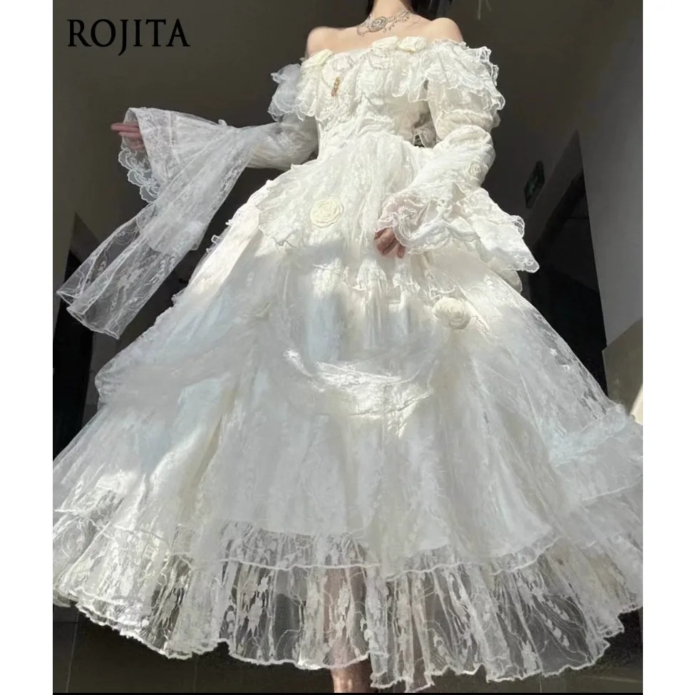 Elegante Kant Witte Trouwjurk Zomer Nieuwe Zoete Elegante Fee Banket Verjaardag Prinses Jurken Vrouwen Lolita Pluizige Maxi Jurk - afbeelding 2