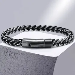 Vnox 6.3mm Vintage Bracelets for Men, Double Layer Cuban Chain, Franco Foxtail Chain Bracelet, Retro Srainless Steel Wristband