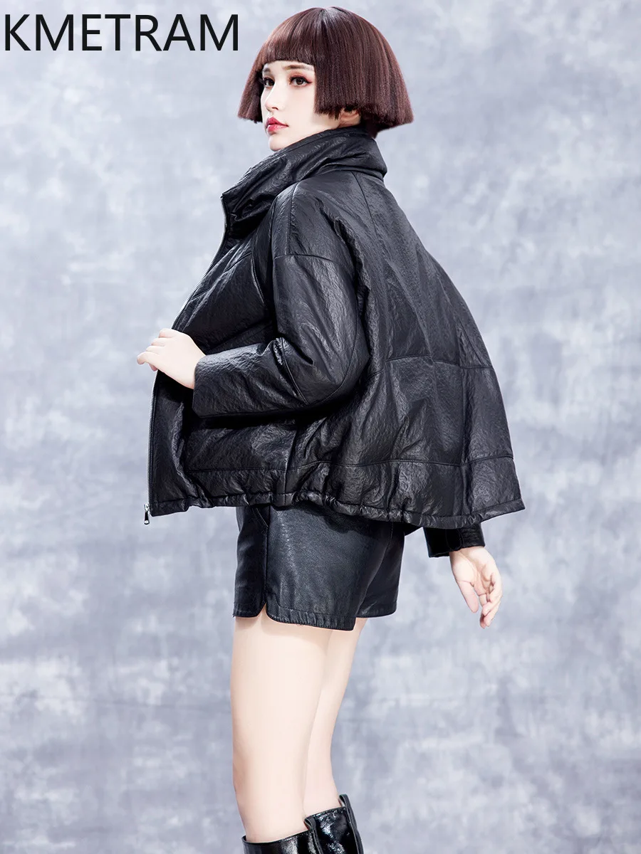 Piumini in pelle di pecora al 100% da donna Colletto alla coreana Piumino corto in vera pelle 2025 Abiti invernali Donna Capispalla ·хоislavк