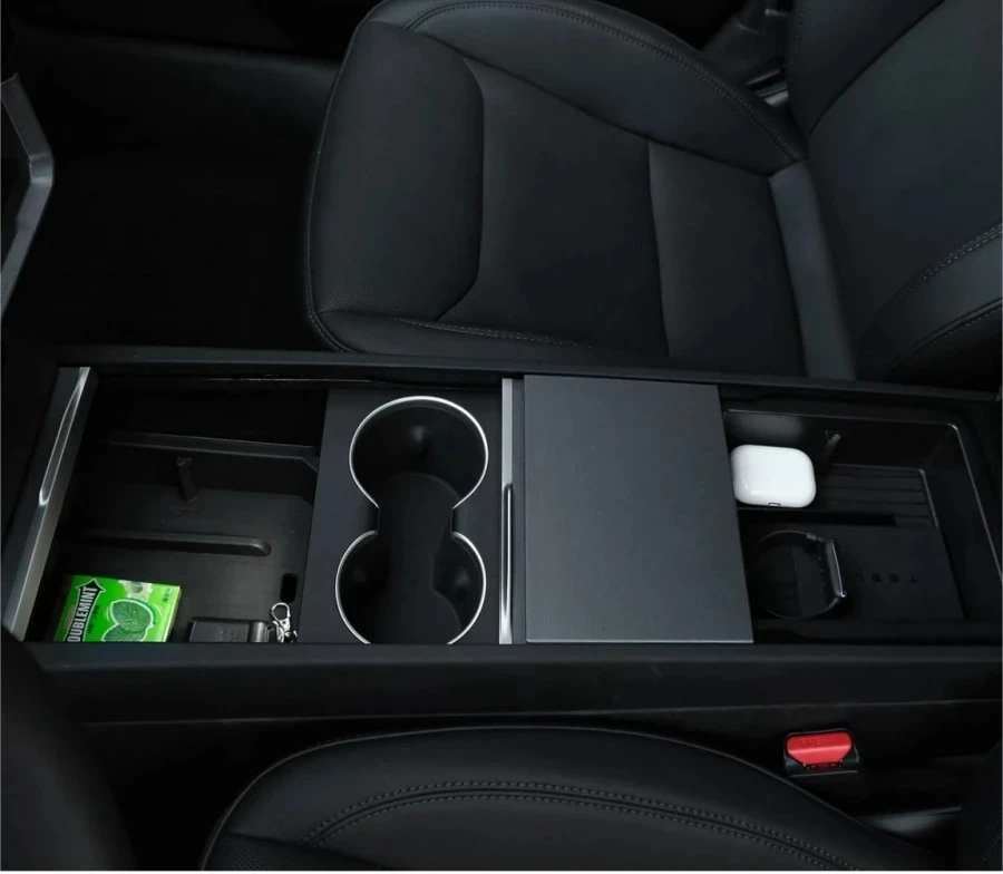 Für Tesla Model Y 2025 2026 Mittelkonsolen-Organizer-Box Model 3 Highland 24-26 Armlehnenbox Versteckter Stauraum Getränkehalter – Detail 10
