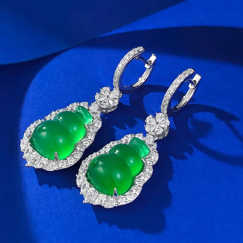 New S925 Pure Silver Natural Jade Marrow New Chinese Oriental Aesthetics Series Gourd Earrings Wedding Jewelry