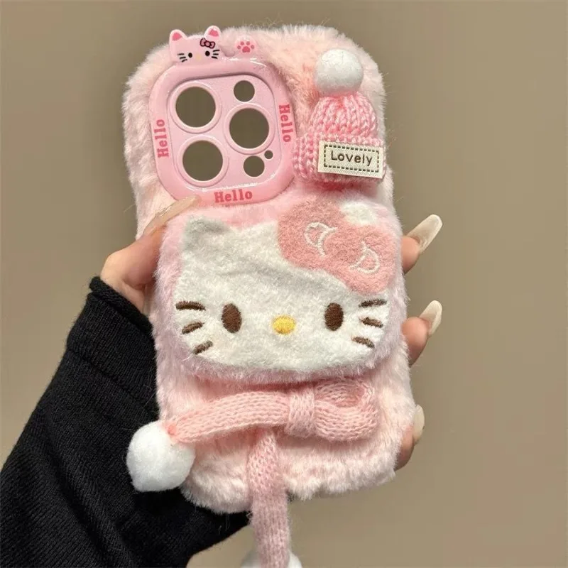Kawaii Hello Kitty Sanrio Student Leuke Cartoon Pluche Telefoon Shell iPhone Bescherming Shell Telefoon Decor Kerstcadeaus voor kinderen