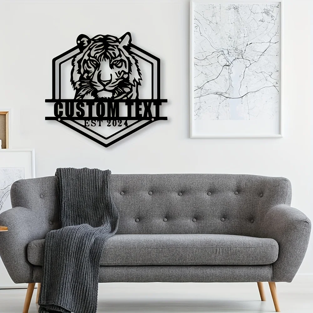 

Exclusively Handmade Custom Metal Wall Sculpture of A Majestic Tiger in Premium Black Iron Versatile for Indoor Outdoor Decor