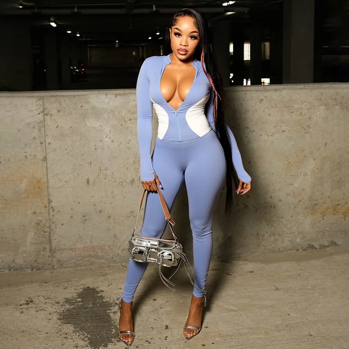 

2025 Autumn Zipper Patchwork Jackets 2 Piece Pant Set Outfits Women Tracksuits Joggers Sportwear Sexy Elegant Two Piece Sets