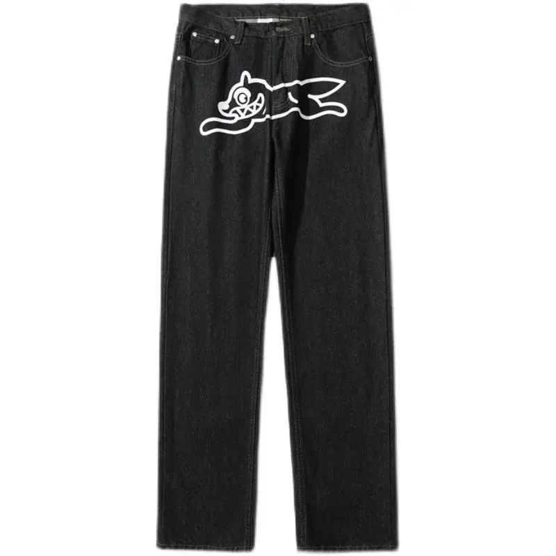 Hip Hop Flying Dog Print Jeans für Männer High Street gerade lose Hosen mit weitem Bein Mode Baggy Hose männlich y2k Luxus Denim