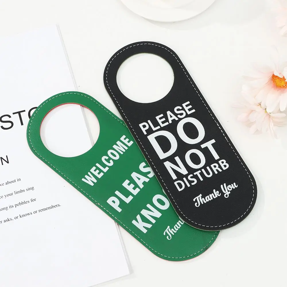 Do Not Disturb Door Hanger Tag Double-sided PU Leather Door Knob Hanger Pendant Useful Hotel Club Make Up Room Cleaning Label