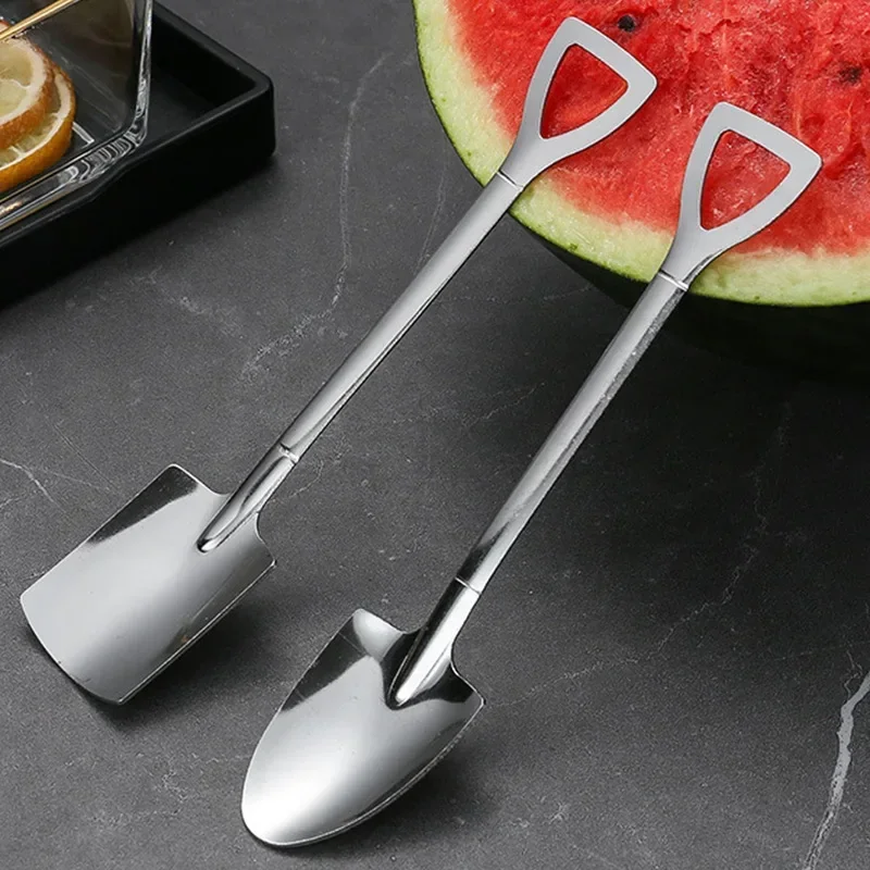 20/10/2PCS Cute Stainless Steel Shovel Spoon Coffee Teaspoon Ice Cream Dessert Spoons Scoops Kitchen Tableware Cutlery Set Gifts