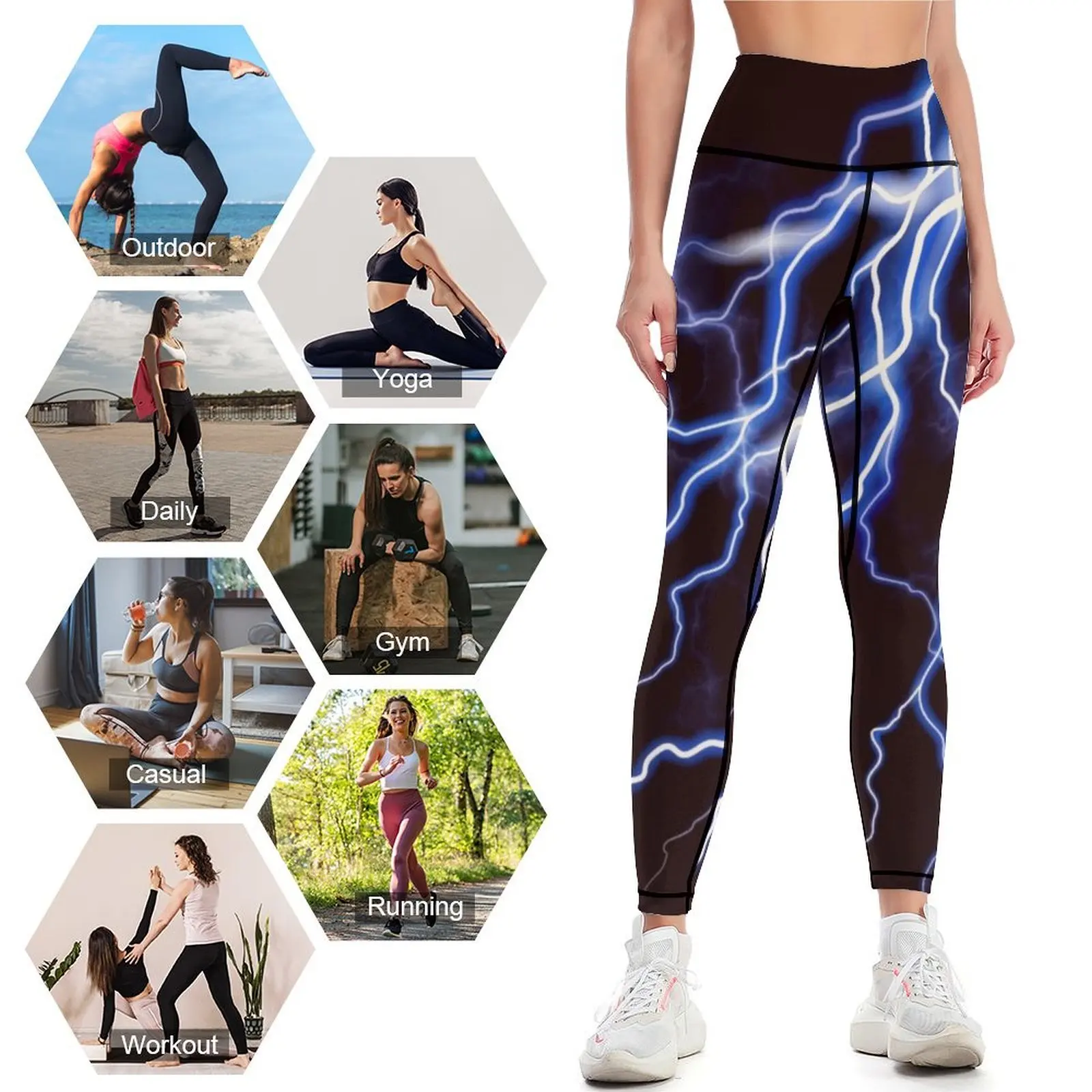 Blue Thunder Colorful Lightning graphic Leggings Sports pants woman high waist Womens Leggings