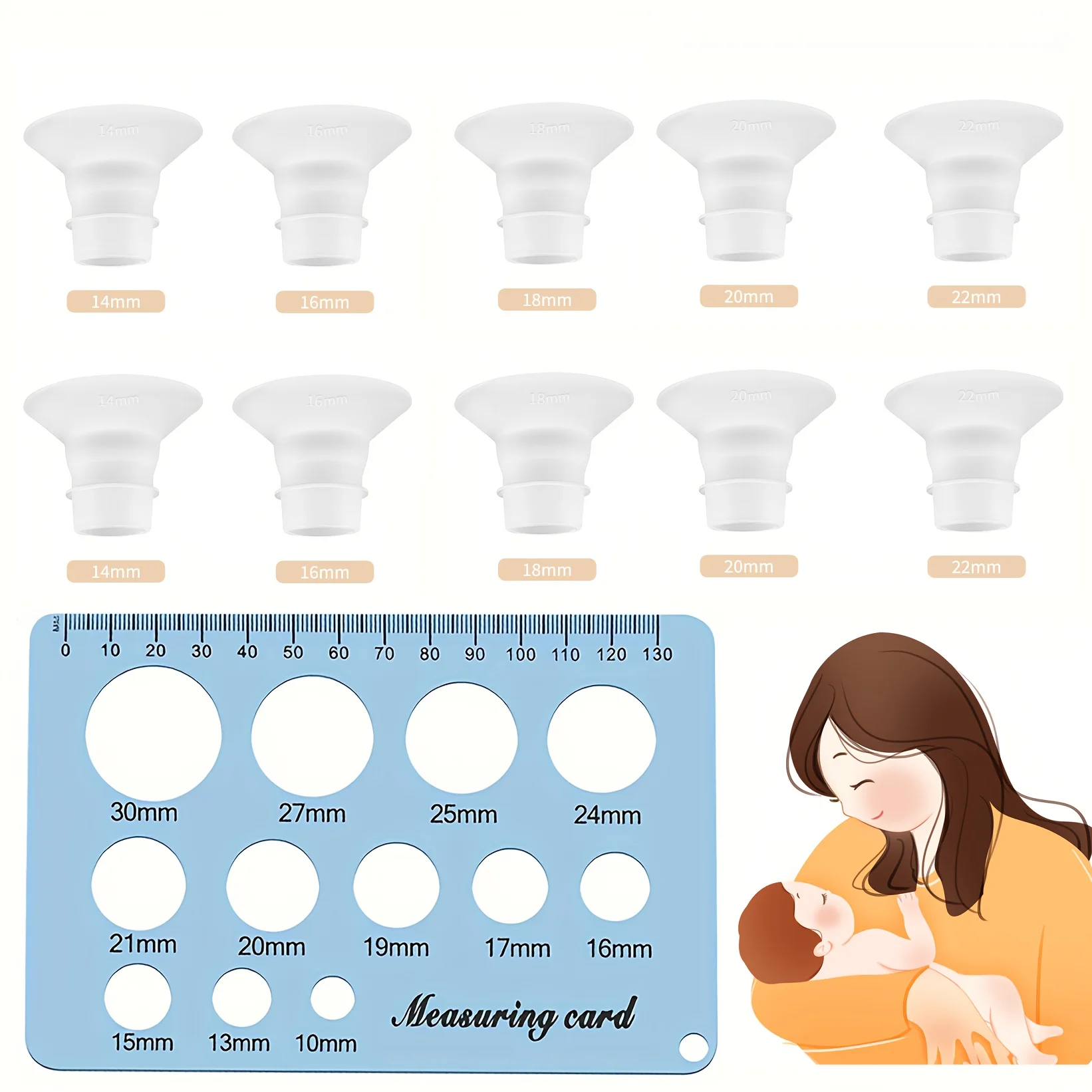 10PCS Silicone Flanges Insert 14/16/18/20/22mm for 24mm Flange/Shield Breast Pumps, Pumping Essential Kit for Moms