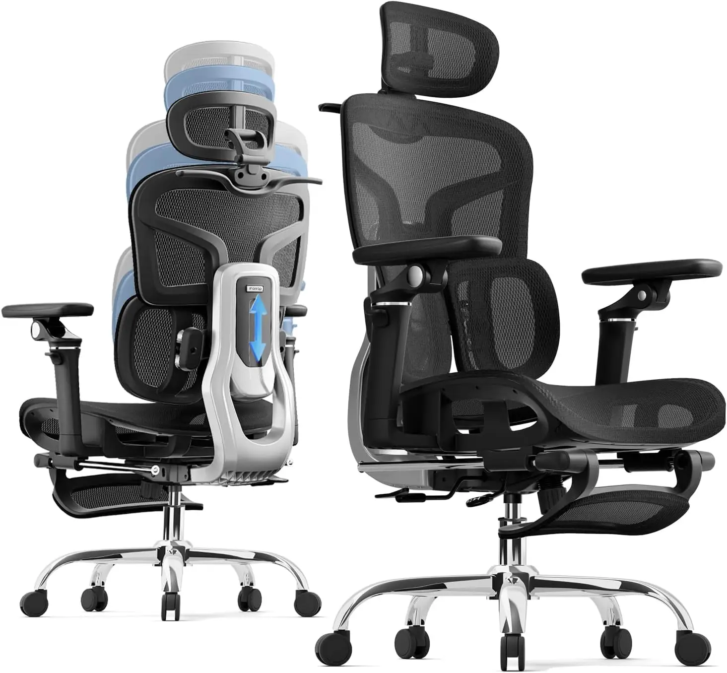Ergonomic Office Chair Dual Zone Adaptive Lumbar Support Adjustable Seat Depth 5 Position Backrest 6D Armrests 90 145 Reclining