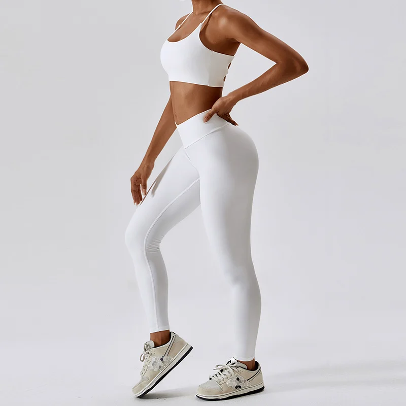 Breathabe Sportwear Gym Outfit Women Fitness Running Sport Sets Beauty Back Bra High Waist Leggings Suit Soild White Yoga Sets