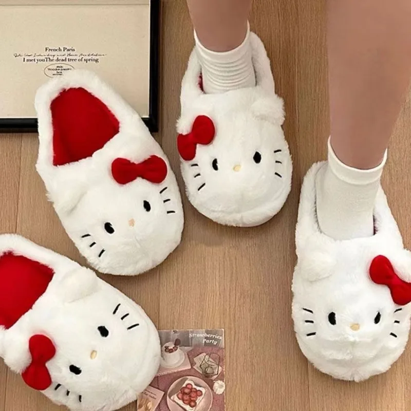 Kawaii Hello Kitty Sanrio الخريف والشتاء لطيف أفخم الكرتون النعال الطلاب أحذية مريحة دافئة أحذية الملاعب المغطاة للفتيات #1