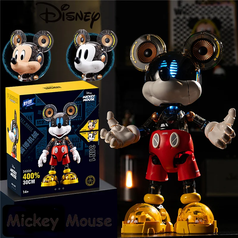 

Original Disney Mickey Mouse Assembly Figures Michael Theodore Mouse 30cm 3 In 1 Eyes Glowing Toys Kids Christmas Gift