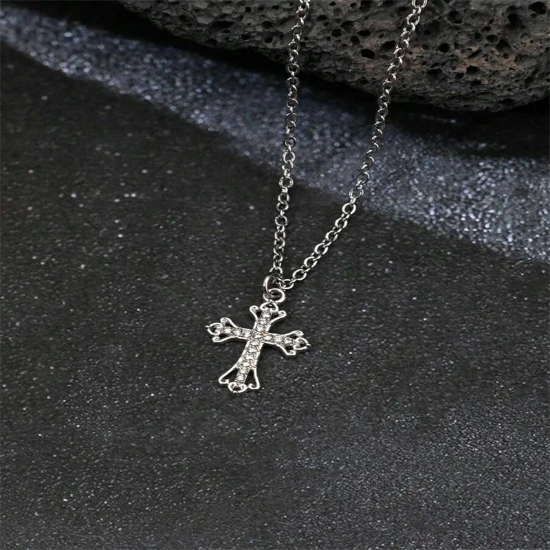 الرجعية القوطية نمط لامعة حجر الراين الصليب سلسلة قلادة للنساء والرجال، للجنسين مجوهرات بسيطة #5