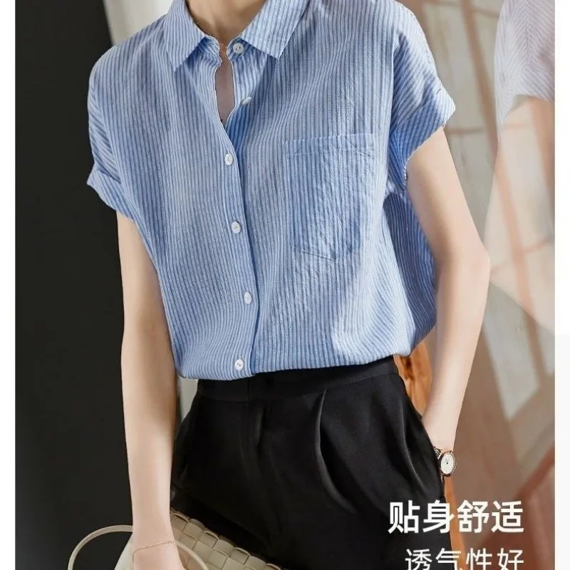 

Женская летняя новая модная рубашка-поло с коротким рукавом в полоску