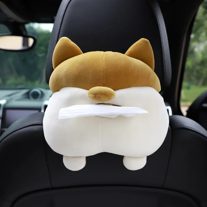 Caixa de tecido dos desenhos animados do carro criativo bonito pelúcia multifuncional assento de carro volta pendurado caixa braço gaveta papel