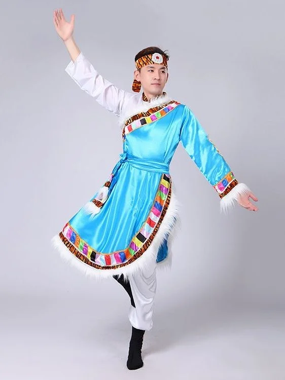 Chinese Style Men's Tibetan Retro Shirt Traditional Tibetan Wedding Robe Gown Chinese Style Daily Stage Show Robes Dress