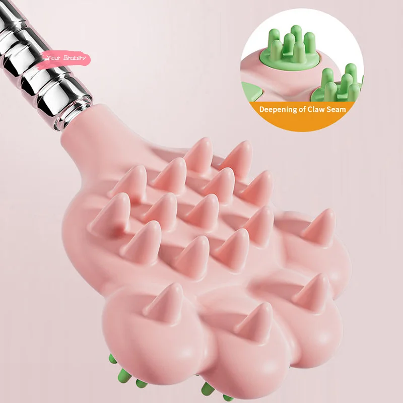 Gratte-pattes de chat en acier inoxydable, outil télescopique extensible pour le dos avec boule magnétique, Massage pour chats démangeaisons