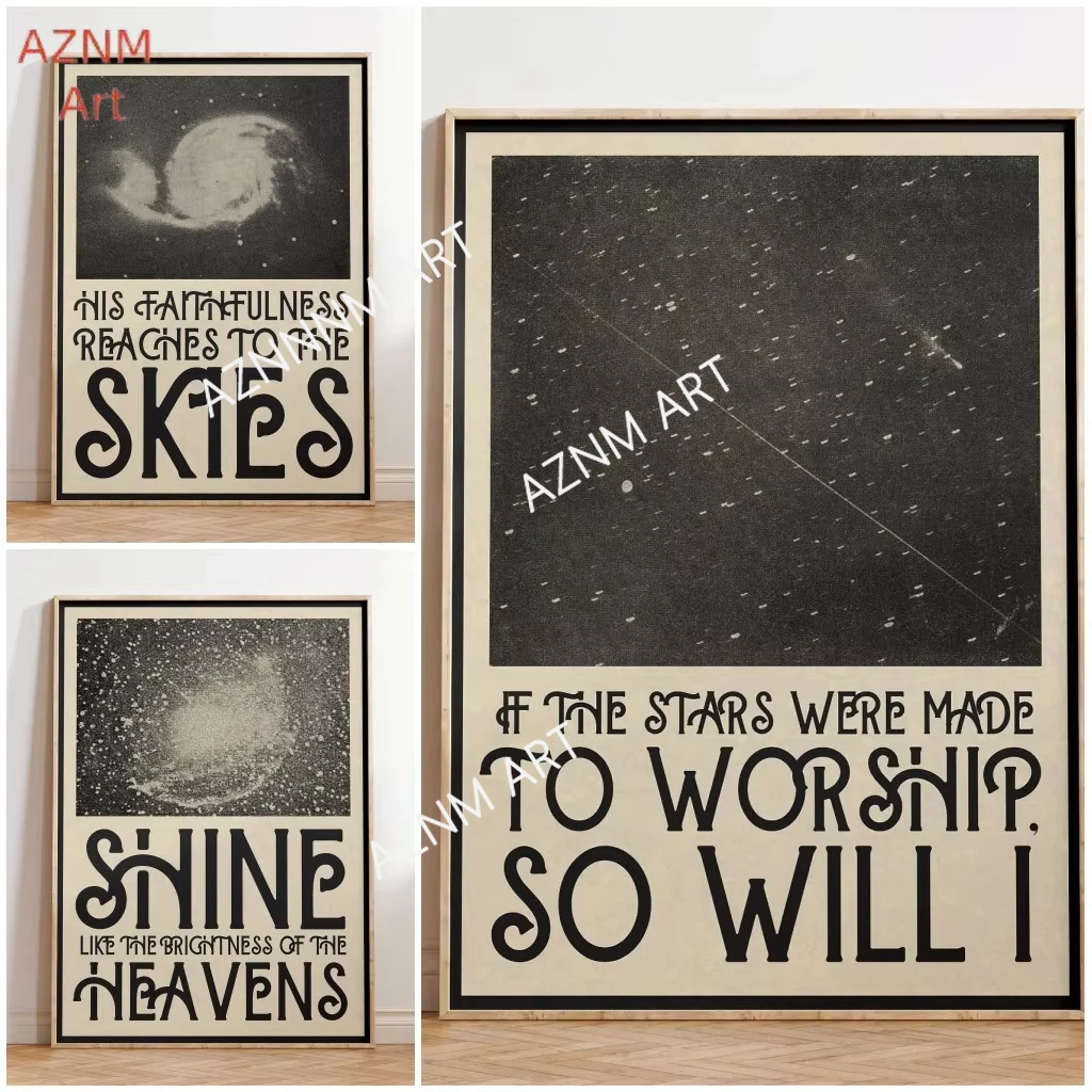 Vintage Scripture Poster Christian Wall Art Black and White Celestial with Quote Canvas Painting LIving Room Home Decor