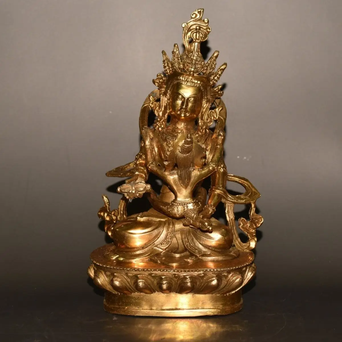 Early collection, pure copper lotus base Joy Buddha height 199 cm wide 8 cm weight 60 grams
