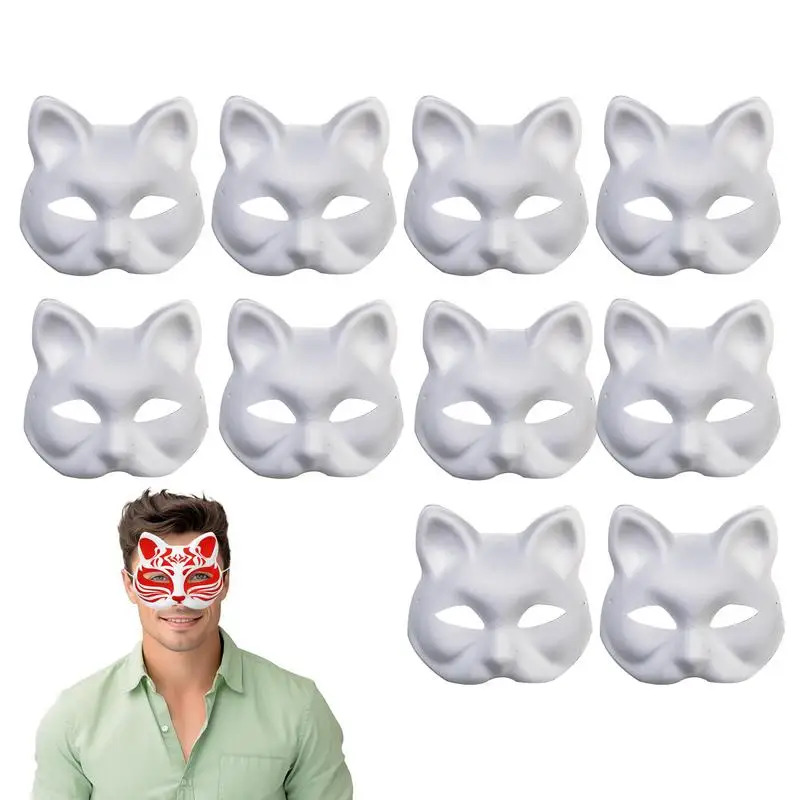 10Pcs Blank White Mask Halloween Cosplay Cat DIY Paintable Half Face Mask Animal Costume Party Decorate Craft Prop