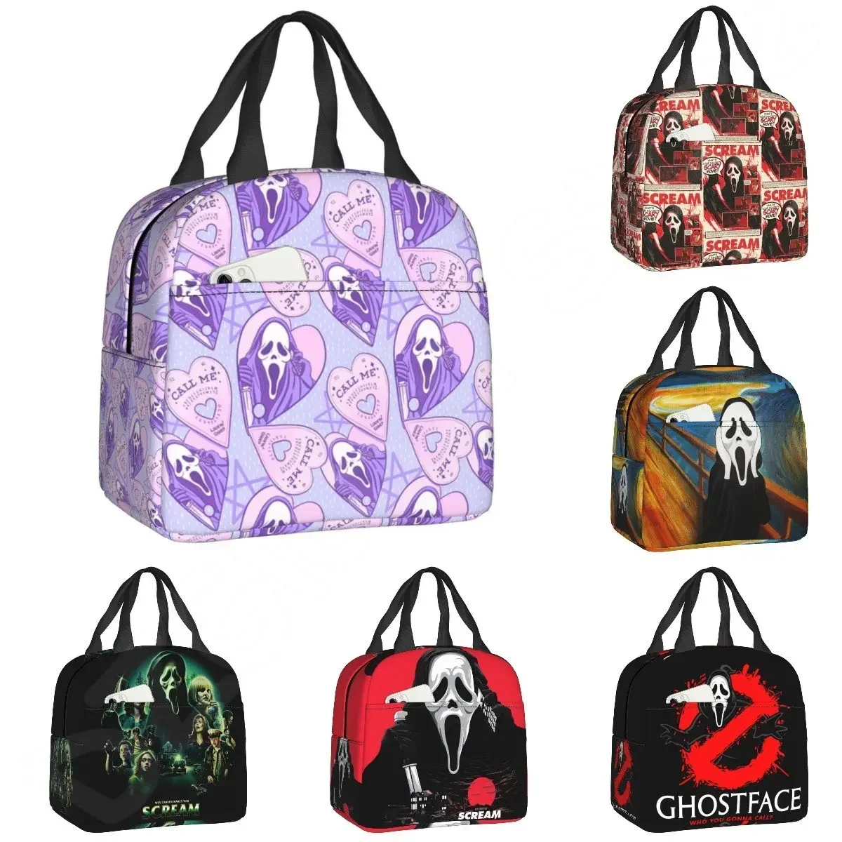 Horror Movie Scream Lunch Bag for Women Halloween Ghost Killer Portable Cooler Thermal Insulated Lunch Box Work School Food Bags