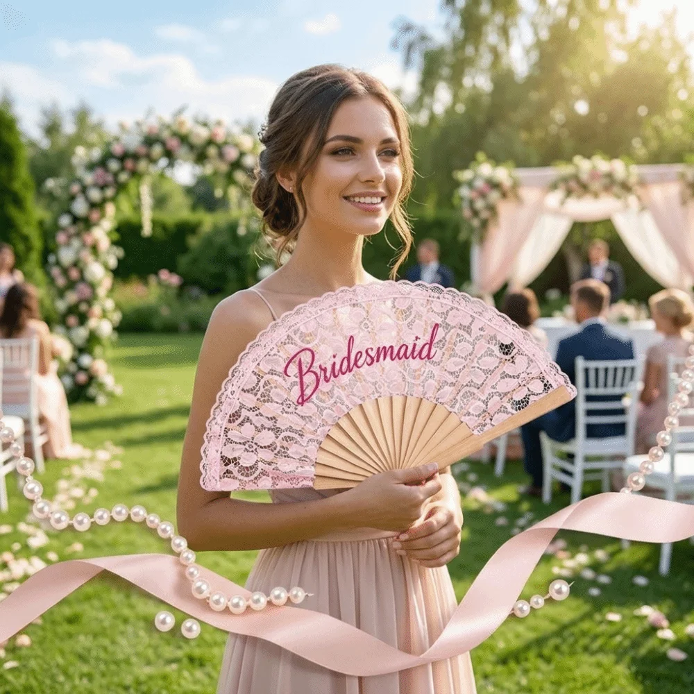 Lightweight Exquisite Lace Bridal Fan Elegant Retro Single Party Decoration Fan Handheld Hand Fan Bridesmaids Use