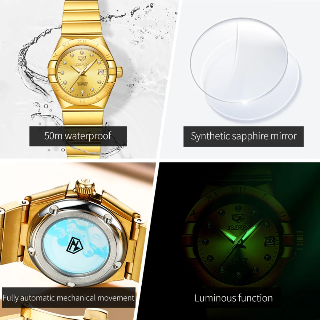 JSDUN 8848, модные механические часы, подарок, круглый циферблат, ремешок для часов из нержавеющей стали, наручные часы с календарем