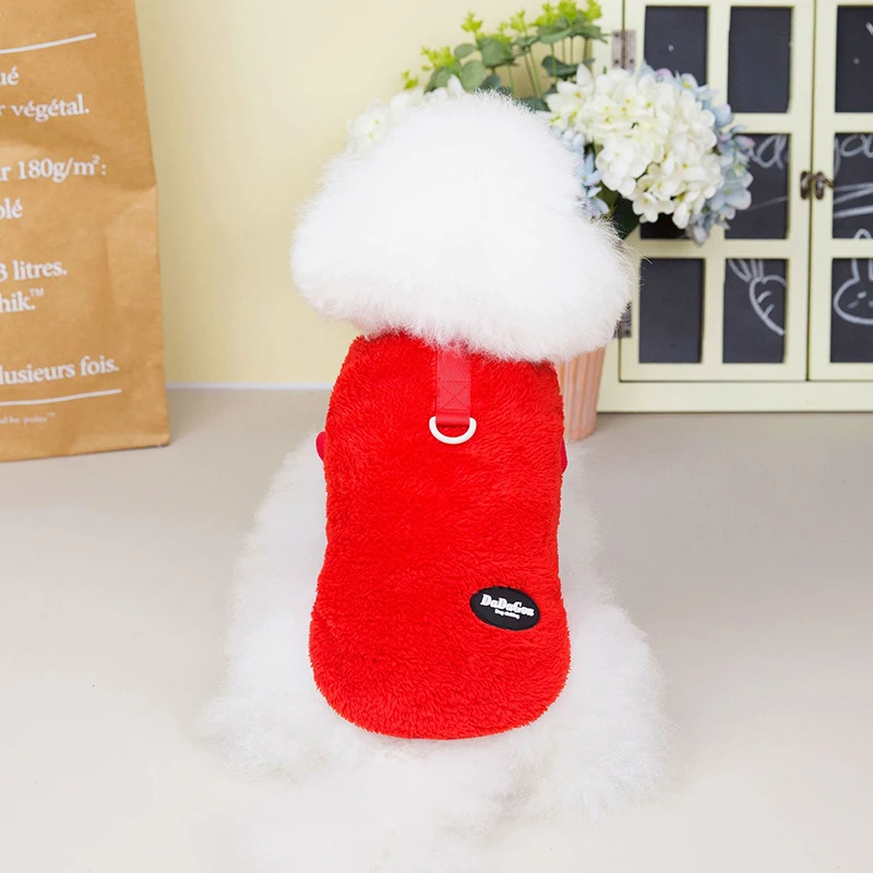 Pet Autumn And Winter Fleece Clothes Dog Cat Warm Coat Solid Color Fleece Sweatshirt For Small Medium Dogs Teddy Bichon Pullover