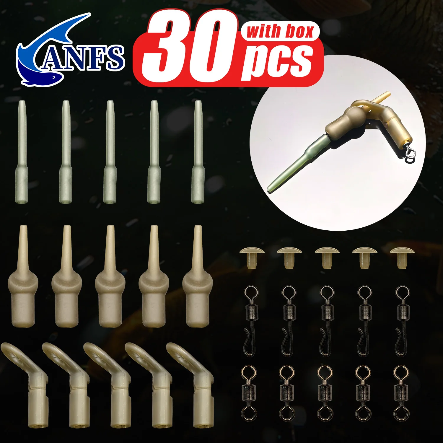 ANFS 30X Karpfenangeln Rigs Gummi Anti-Tangle Sleeves Angeln Quick Change Snap Connector Angelzubehör