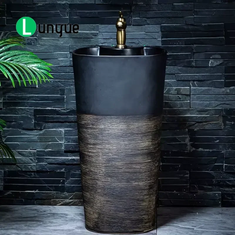 Vintage Pillar Sink Outdoor Garden Washbasin Small Apartment Balcony Terrace Freestanding Pedestal Basin Retro Style Decor
