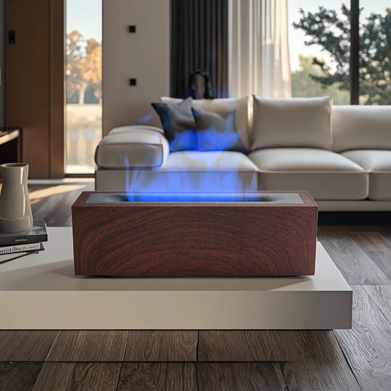Desktop 200ml Wood Grain Fire Essential Oil Diffuser Ultrasonic Humidifier Houshold Flame Aroma Diffuser