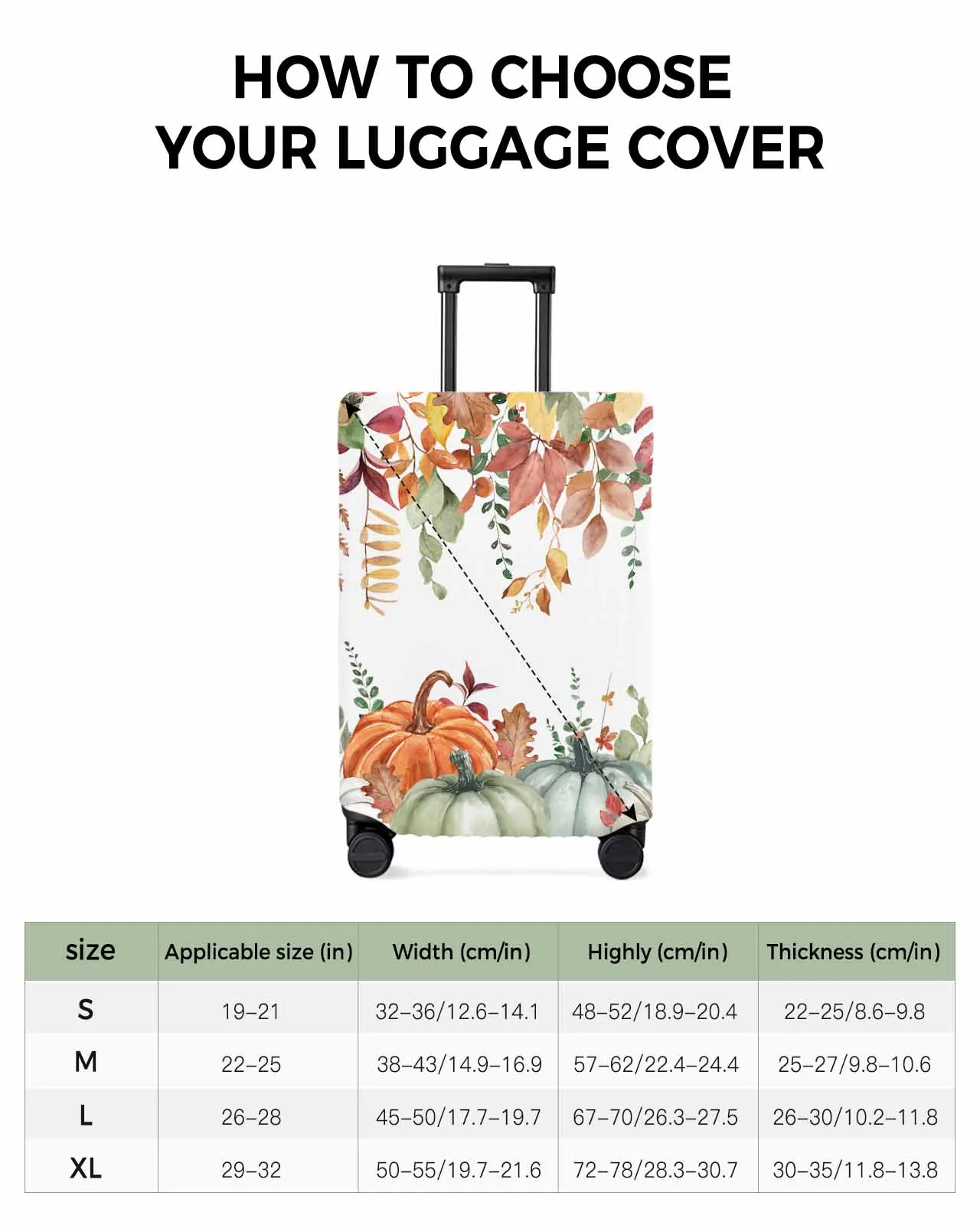 Thanksgiving Autumn Eucalyptus Stretch Suitcase Protector Baggage Dust Case Cover For 18-32 Inch Travel