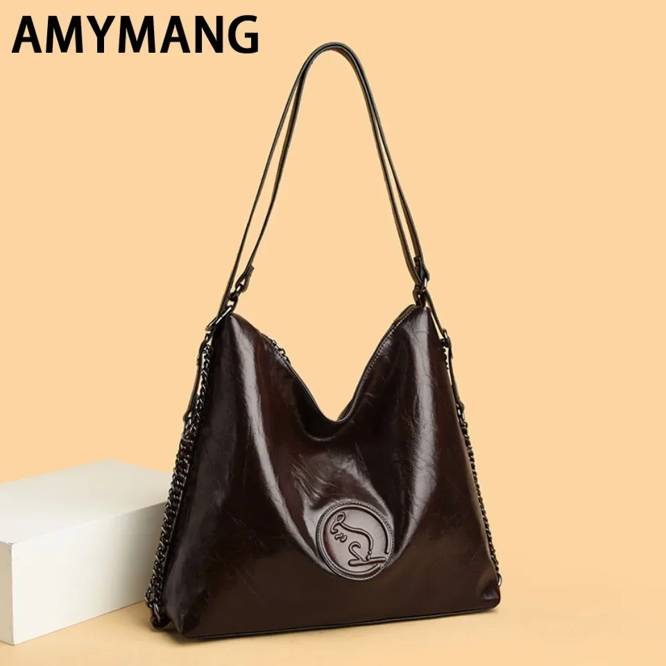 Large Capacity Commuter Soft Leather Multi-Purpose Shoulder Bag Casual Style Hundred Chain Shoulder Solid color Handbag Tote Bag