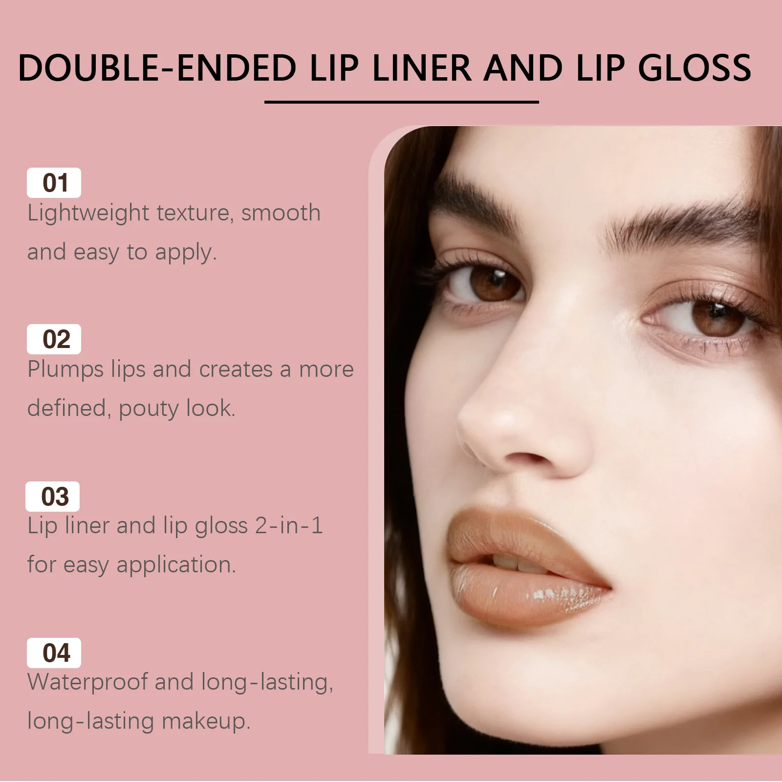 2 in 1 Lip Stain Liner Lip Gloss rimpolpante a lunga durata Impermeabile succoso Specchio Liscio Glitter Lip Gloss Trucco Lip Liner Set 1pz
