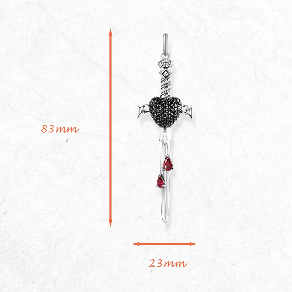 Herz-Schwert-Anhänger mit schwarzen und roten Steinen, 925er Sterlingsilber, Schmuck im europäischen Stil, Vintage-Geschenk für Damen und Herren – Detail 1