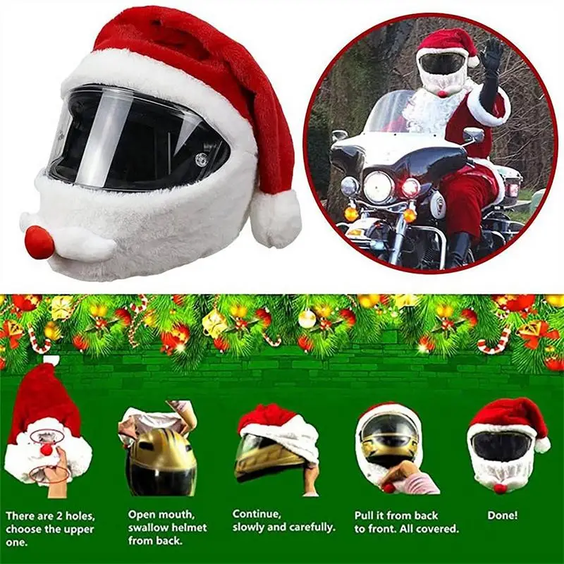 Santa Claus Helmet Cover Christmas Motorcycle Helmet Plush Protective Cover New Year Party Supplies Xmas Cosplay Accessoories