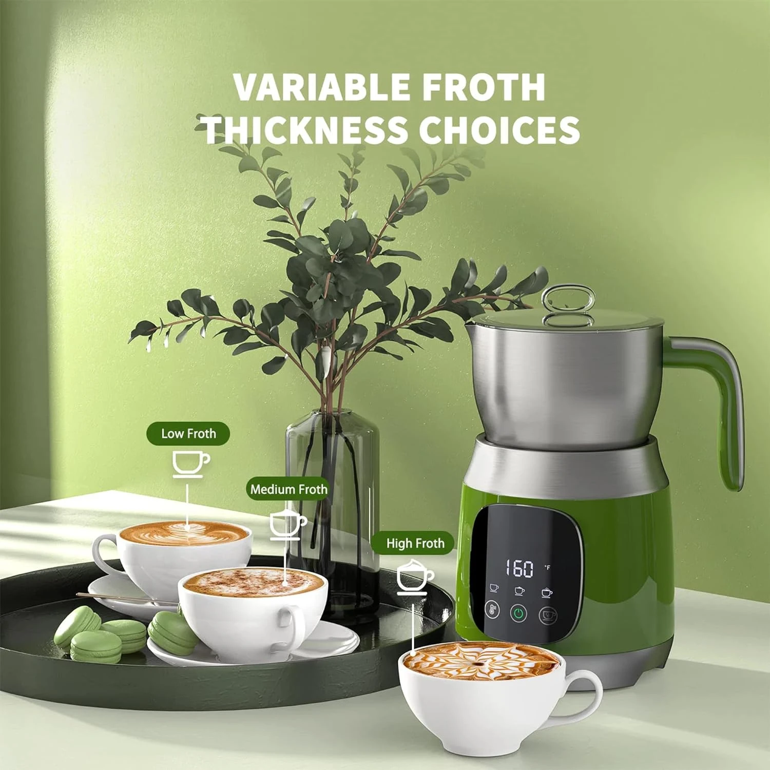 Milk Frother, Variable Temp and Froth Thickness Milk Frother and Steamer, Ultra-Large 21oz Touch Control Milk Warmer Green