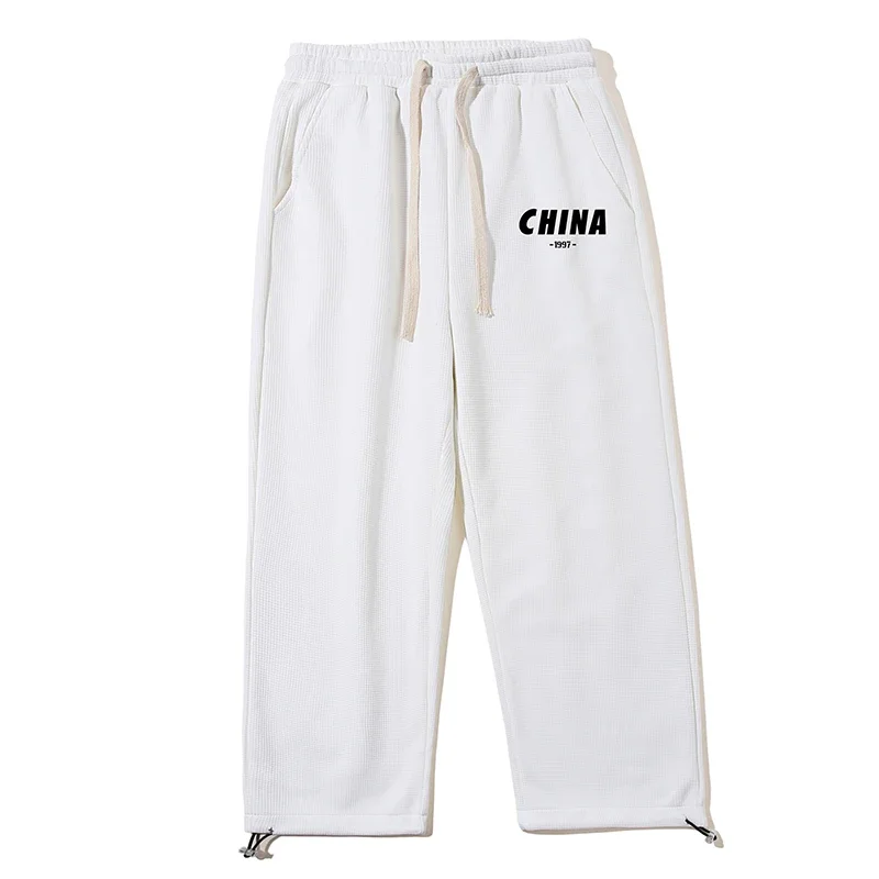 Waffle masculino moletom confortável, calça preta, estampada na China, roupa casual, calça esportiva, corredores da moda, moda outono, 5XL