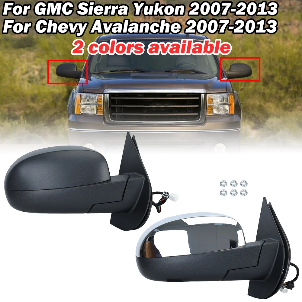 Side Rearview Mirror Assembly， GMC Sierra Yukon For Chevrolet Avalanche Silverado Suburban Tahoe 2007 2008 2009 2010-2013